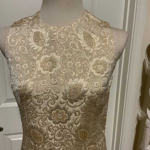 Vintage 1950s Metallic Gold Satin & Lurex Quilted Floral Dress, Medium - Picture 4 of 6